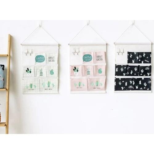 7 pocket hook cactus house shape wall hanging storage bag clothes organizer debris folding hanging bag children storage 60XX
