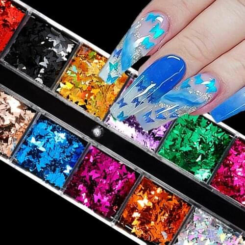 Butterfly Nail Sequins Gold Silver Nail Art 3D Flakes Slices Holographics Laser Polish Spangles Powder Glitter Palliette Sticker