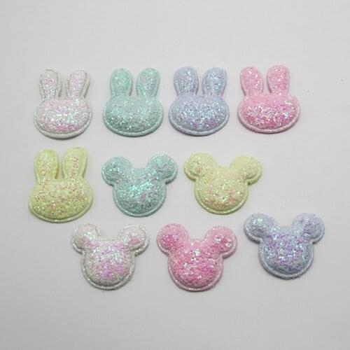 Glitter Paillette candy color Rabbit Head Pads Patches Appliques for Craft Clothes Sewing Supplies DIY Hair Clip Accessories