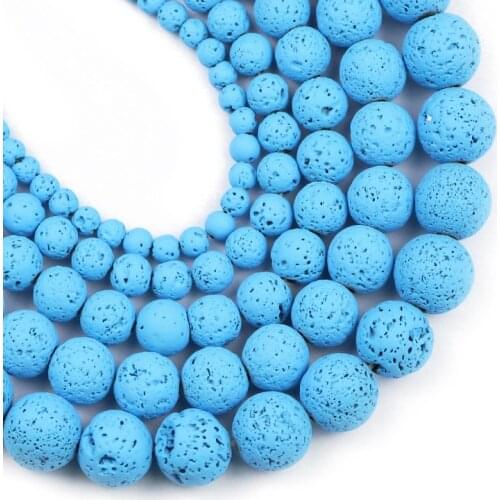 Lake blue Natural Lava Stone Beads 4/6/8/10/12MM Rubber Volcanic Round Spacer Loose beads for Jewelry making DIY bracelets