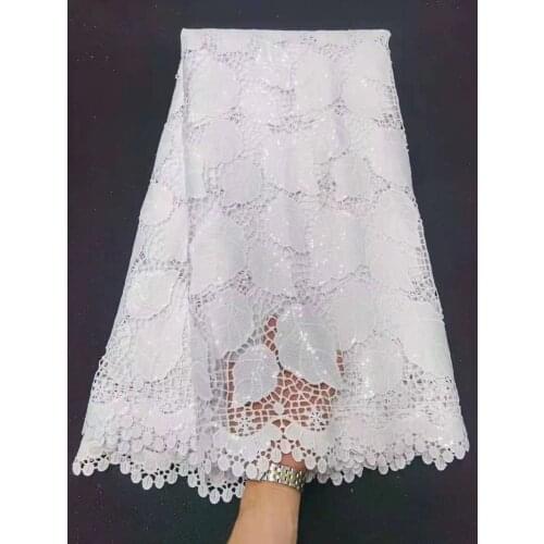 Pure White High Quality African Lace Fabric Punch Guipure Cord Lace With Sequins Water Soluble For Festival Dress