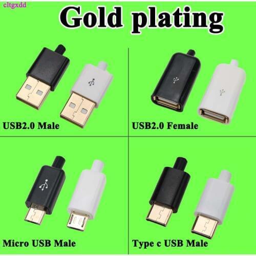 Cltgxdd DIY USB 2.0 Micro Type c Male Connector Gold plating Female Plug 4 Pin 5Pin Type A Components White Black