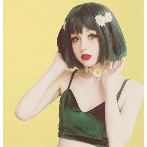 Pink Black Ombre Short Square bob Natural Woman Wigs Synthetic Cosplay Girl Honey Blonde Smooth Wig with Bangs Blue Red Graypelo