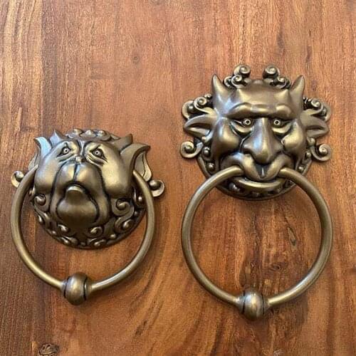 Antique Lion Door Knockers Dragon Wall Hanging Door Handle Iron Knocker Crafts Door Decor Wall-Mounted Household Door Decoration