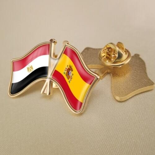 Egypt and Spain Crossed Double Friendship Flags Lapel Pins Brooch Badges