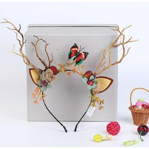 Gothic Antlers Deer Horn Christmas Headbands Cosplay Head Dress Christmas Costume Xmas Decoration Hairband Hair Hoop Photo Props