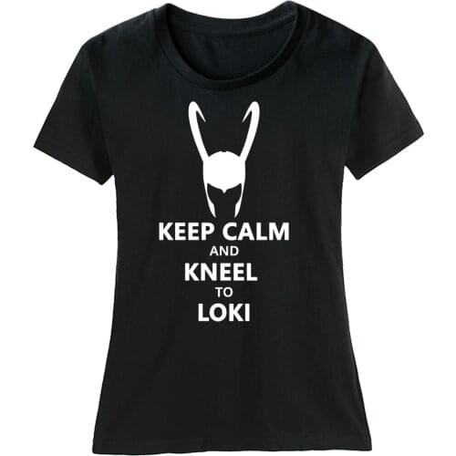 Cotton Girl Woman Short Sleeve T Shirt Helmet Keep Calm And Kneel To Loki Couple Clothes Summer ZIIART