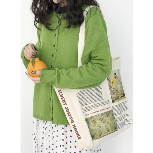 Girls bag Canvas Tote bag Casual Characters Hasp Soft Shoulder Bags high-capacity Albert Moore oil painting work of art bag