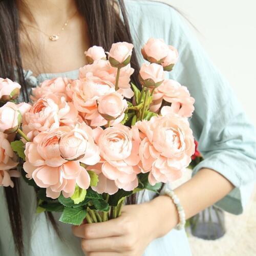 9 Colors 2 Heads Silk Land Lotus Rose Peony Artificial Flower Wedding Silk Flowers for Home Wedding Decoration Party Fake Flower