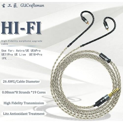 GUcraftsman 6N silver UE6 Pro UE11 Pro UE Live UE5 Pro UERM UE18+ Pro 4.4mm/2.5mm balance Headphone upgrade cable