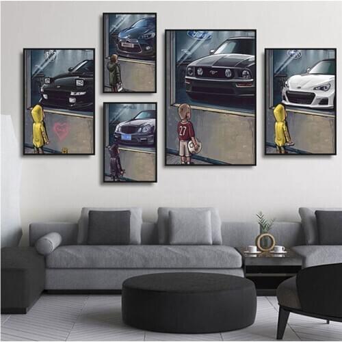 Pictures of cars and children, art posters, printed oil paintings, prints, murals, childrens room, home wall decoration