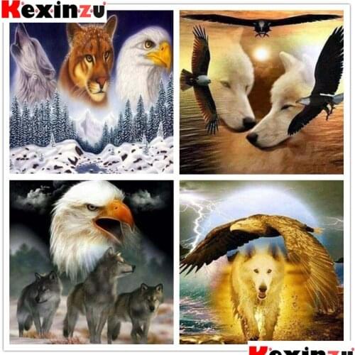 Kexinzu 5D Diy Full Round/Square Stone Drill Diamond Painting Animals Eagle Wolf Cross Stitch Mosaic Daimond Embroidery Gift 226