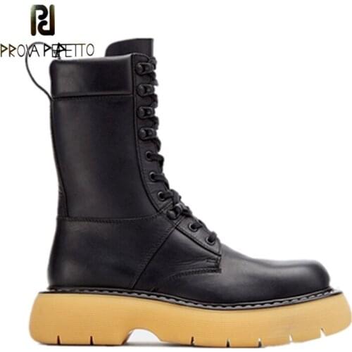 Leather Motorcycle Boots High-top Boots Round-toe Thick-soled Martin Boots Cross-lace Short Boots Big-toe Womens Boots
