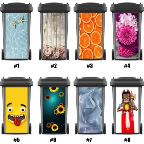 Cute SelfAdhesive Waterproof Sticker Decals Creative Renew Rubbish bin trash can Cover sticker Kitchen Decor 120liter 240liter