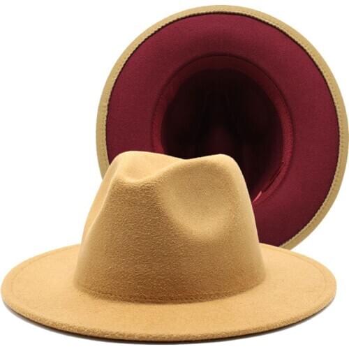 56-60CM Fashion Patchwork Felt Hat Women Men Wide Brim Imitation Wool Jazz Fedora Hats Panama Trilby Cap Trend Gambler Hat