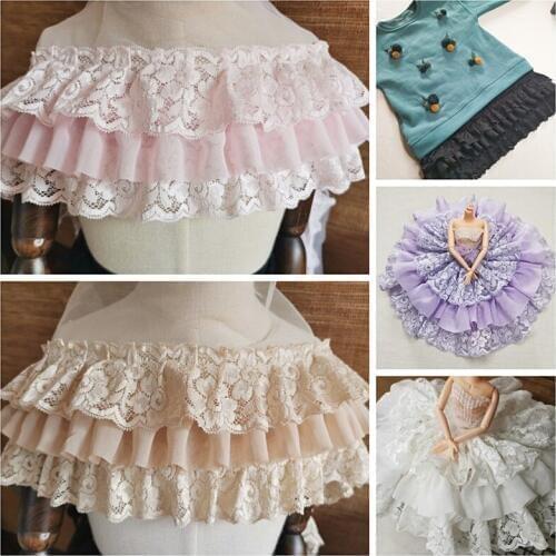 Fashion Three-layer Mesh Chiffon Wrinkled Lace Fabric DIY Womens Childrens Toys Doll Clothing Skirt Hem Trimming Accessories