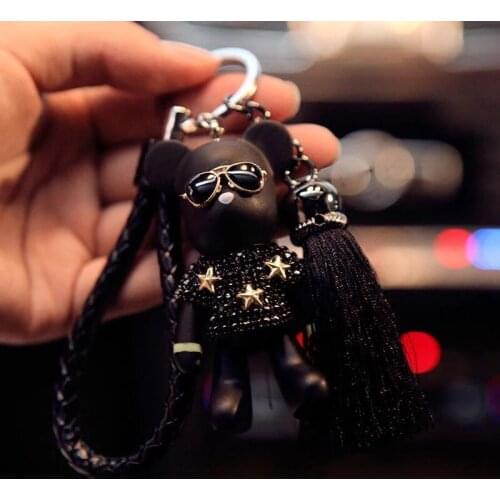 Gloomy Bear Keychain Leather Tassel Bomgom Bear Keychains Rhinestone Crystal Popobe Gloomy Bear Key Chains Bag Handbag Pendant