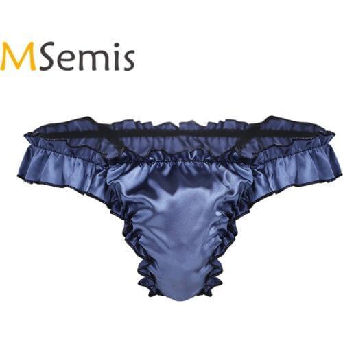 Swimwear Mens Bikini Swimsuit Lingerie G-String Thong Briefs Underwear Shiny Ruffled Frilly High Cut Open Butt Thong Panties