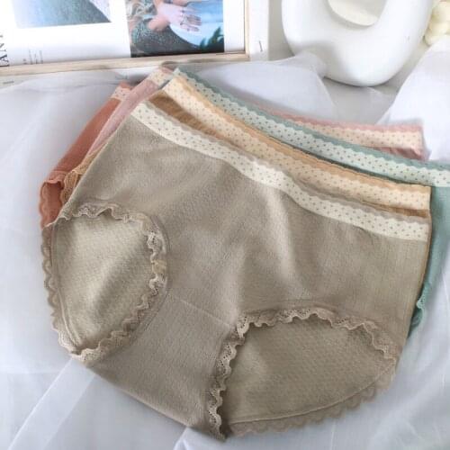 Simple Pattern Underwear Womens Middle Waist Fresh And Breathable Girls Close Sexy Lingerie Seamless Ruffle Panties Plus Size