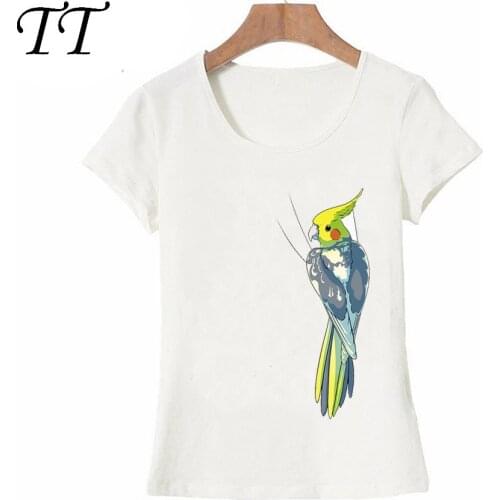New Summer Fashion Women T Shirt Hipster Cool Pied Cockatiel Print T-Shirt Funny Bird Design Casual Tops Cute Tees Short Sleeve