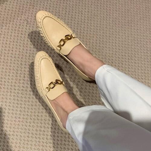 Osunlina Woman Pumps Round Toe 5.5cm Thin High Heels Metal Chain Decoration Shallow Elegant Working Leisure Lady Shoes 2021 New