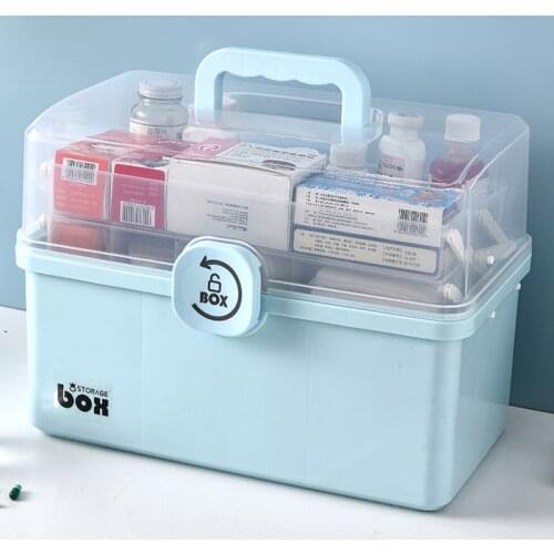 3/2 Layer Portable First Aid Kit Storage Box Plastic Multi-Functional Family Emergency Kit Box with Handle SCVD889