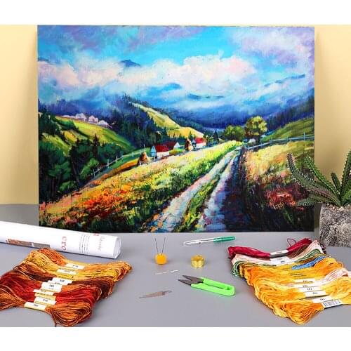 Landscape The Fog Rises Printed Canvas 11CT Cross-Stitch Patterns DIY Embroidery DMC Threads Knitting Craft Painting Decor