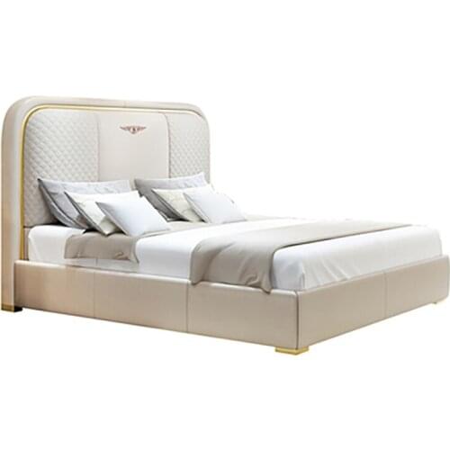 Postmodern light luxury leather solid wood double bed Italian soft wrapping leather art bed Princess bedroom Hong Kong style