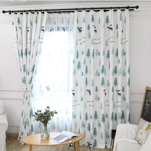 Simple modern Nordic deer cotton and linen personality blackout curtains vibrating network red curtains living room bedroom