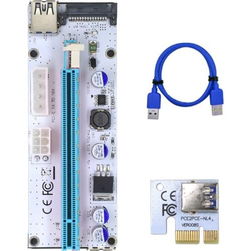 Riser Card 008s VER008S 3 in 1 Molex 4Pin SATA 6PIN PCIE PCI-E PCI Express Adapter 1X 16X USB3.0 Extender Mining Miner