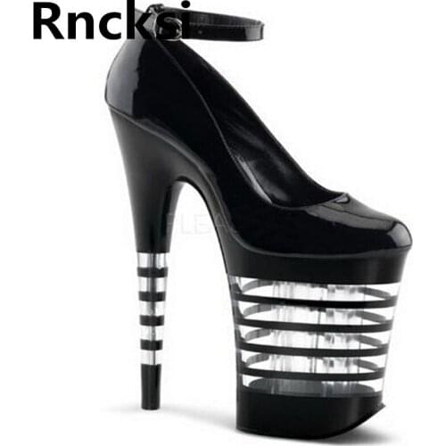 Rncksi Buckle Straps Black 20cm High-Heeled Platform Pumps Womens Sexy Night Club Pole Dance Stiletto Heel Ankle Womens Pumps