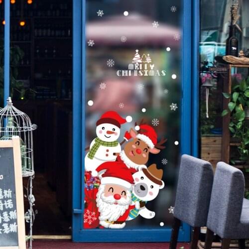 Christmas Decoration Wall Stickers Cartoon Door Sticker Removable Shop Window Glass Decorative Decals