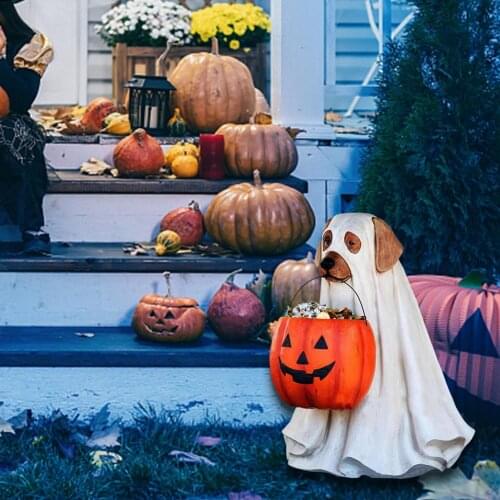 Garden Statue Halloween Decoration Resin Puppy Pumpkin Ornaments For Decor Garden Decorative Pendant Ornament Handmade Figurine