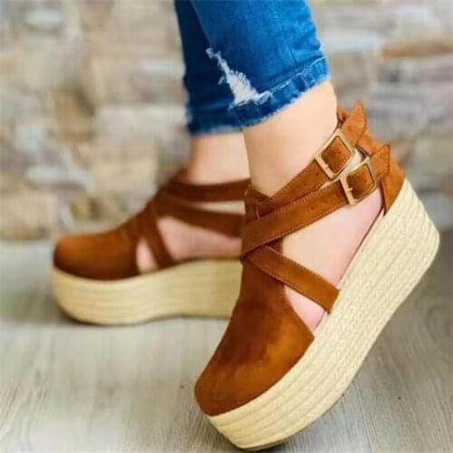 SUNNYS Womens Sandals Vintage Wedge Shoes Double Buckle Sandals Closed Toe Solid Color Round Toe Sandals Flats Platform Sandals