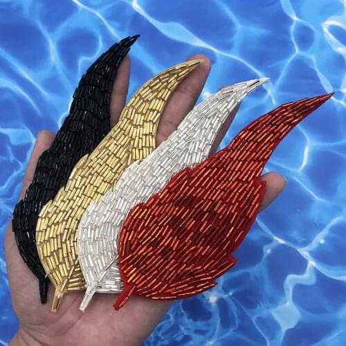 Hand Sewn Beaded Leaf Patch Clothes Applique Sweater Shirt Decorated DIY Accessories Patch