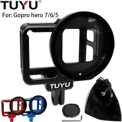 TUYU Gopro Hero 7Accessories CNC Aluminum Metal Protective Housing with Insurance Frame & 52mm UV Lens for GoPro HERO7 Black 6 5