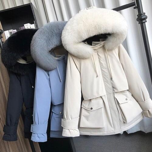 High quality Natural Raccoon Fox Fur Hooded 90% White Duck Down Jacket Thick Warm Parkas Kpop Outerwear Winter Down Women Tops