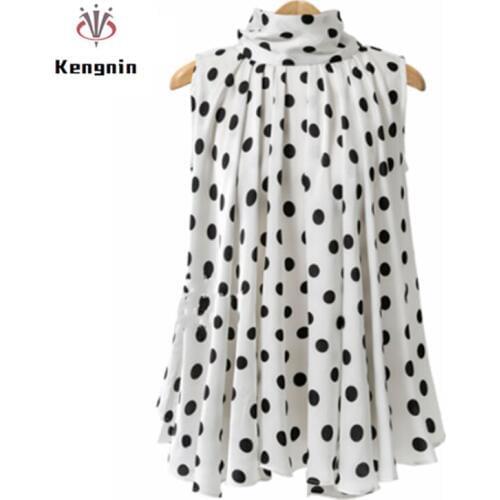 2020 New Summer European Style Women Sleeveless Blouse Plus Size 5XL tops Polka Dot Female Shirts Turtleneck Tie Bow Loose Smock