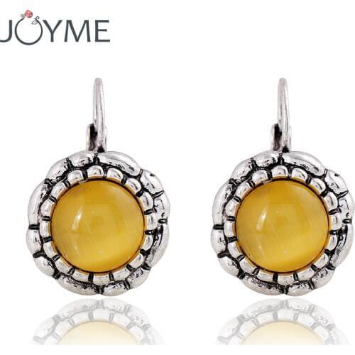 Elegant Ear Clip Earrings Jackets Women Yellow Top Resin Silver Color Retro Cuff Hangings Piercing Accessories Indian Earring