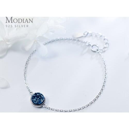 Modian Multicolor Blue Crystal Sparkling Round Chain Bracelet Fashion Charm 925 Sterling Silver Bracelets For Women Jewelry Gift