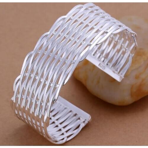 Free Shipping Fashion 925 Silver Flat Waved Bangle Bracelet for Women Jewelry Factory Price SMTB011