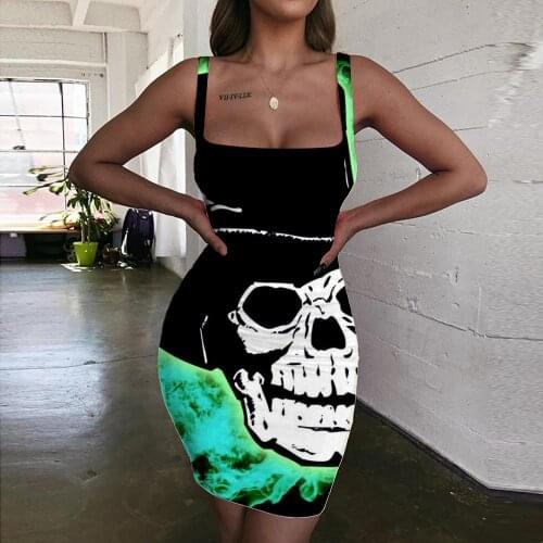 Giyu Brand Skull Dress Women Flame Sundress Harajuku Vestido Sexy Rock Ladies Dresses Womens Clothing Summer Short Korean Style