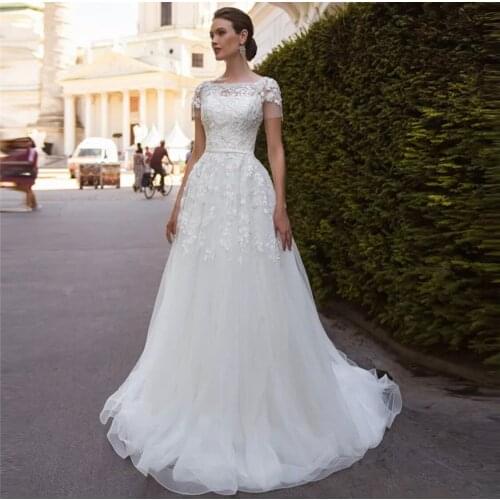 Wedding dress Vestidos De Novia off white bride O-neck dream princess simple Long Sleeve Lace appliques