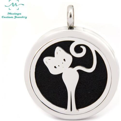 10pcs silver color Cat (30mm) Aromatherapy / Essential Oils surgical 316L S.Steel Perfume Diffuser Necklace