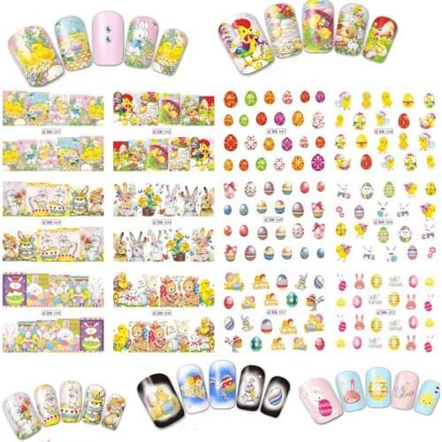 12pc/Set Easter Colorful Sticker Nail Water Transfer Art Egg Rabbit Tattoos DIY Mixed-Nail Sticker Decals BN541-552