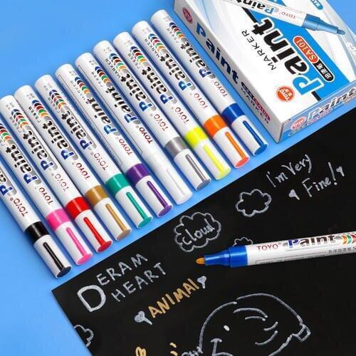 12pcs waterproof color markers durable white markers pneumatic markers rubber fabric metal paint permanent face paint marker pen