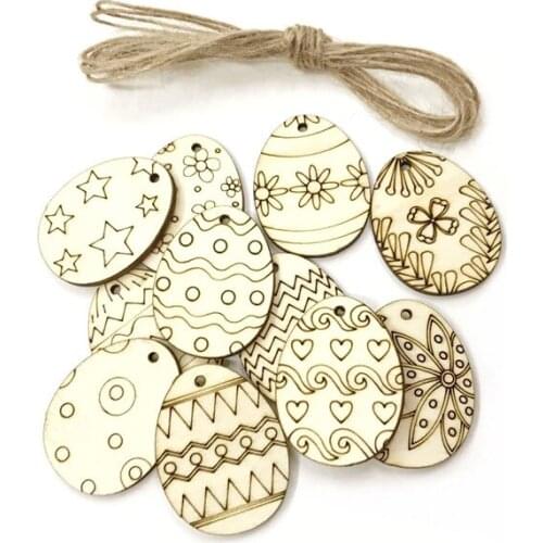 25pcs Easter Decor Wood Discs Slices Egg Shape Unfinished Wooden Cutouts Craft DIY Decoration