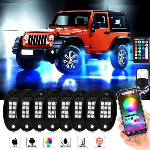 8Pcs 12V RGB LED Rock Light Under Body Light 28W Car Atmosphere Lamp Bluetooth APP Control Offroad Pickup ATV Truck Lamp