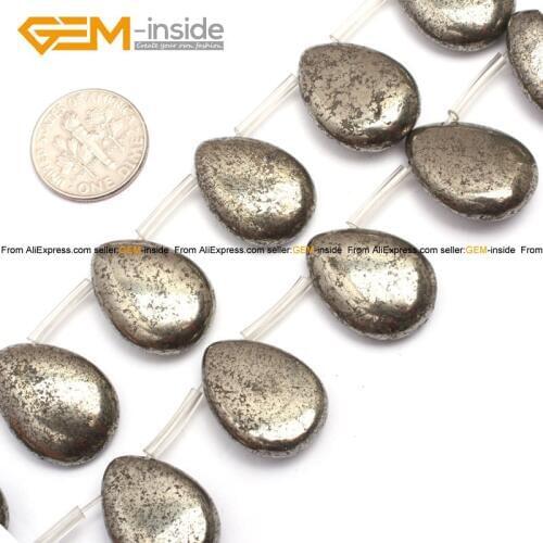 Gem-inside Natural Flat Drop Teardro Drilled Beads Pryite Drip Gray Beads For Jewelry Making Selectable Size 15inches DIY