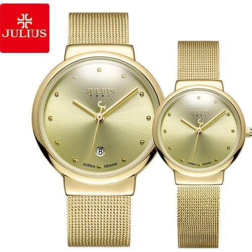 Thin Mens Watch Womens Watch Japan Quartz Couple Hours Fashion Gold Stainless Steel Bracelet Lovers Birthday Gift Julius